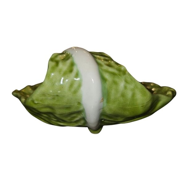 Cabbage Ware Green Leaf Shaped Ceramic Dish B. Altman & Co. 7" Width 8" Length - Picture 6 of 10